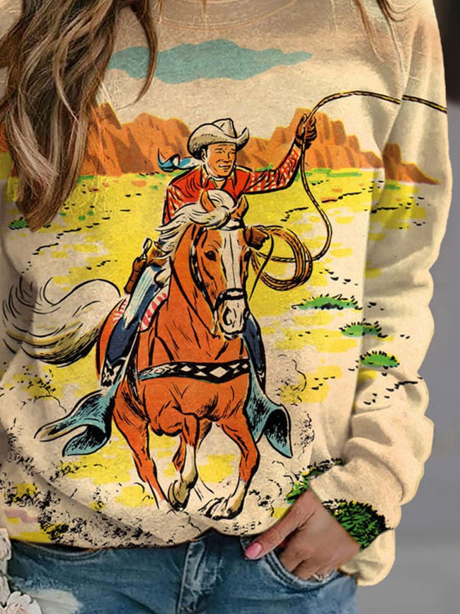 Casual Western Print Sweatshirt