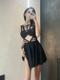 Gothic Dark Strips Bandaged Cutout Caged Dress