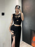 Gothic Bandaged Corset Bustier Top Cutout High Split Mesh Sets