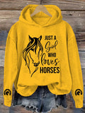 🔥Buy 3 Get 10% Off🔥Women's Just A Girl Who Loves Horses Print Hooded Sweatshirt