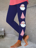 Women's Pink Santa Claus Christmas Tree Print Stretch Leggings