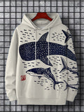 Sharks Sea Fish Japanese Lino Art Print Hooded Sweatshirt