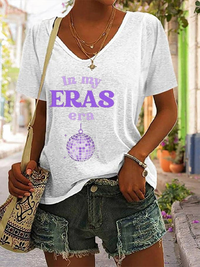 Women's In My Eras Era Print V Neck T-Shirt