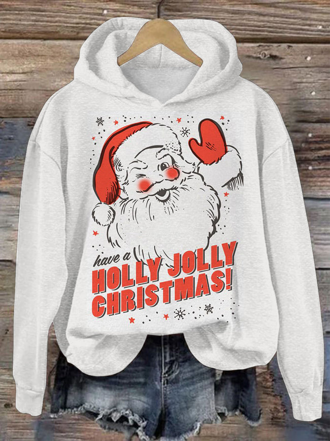 Women's Christmas Santa Print Casual Hoodie