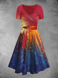 Women's Rainbow Gradient Starry Sky Art Print Two Piece Dress