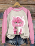 Women's Winter Funny Cute Wonderland Clothing Clipart Cat Coffee Printed Sweatshirt