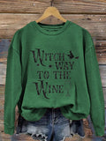 Women's Halloween Witch Way To The Wine Print Sweatshirt