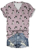 Women'S Border Collie Print V-Neck Short Sleeve T-Shirt
