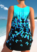 Tankini 2 Piece Plus Size Printing Floral Geometic Tank Top Swimwear