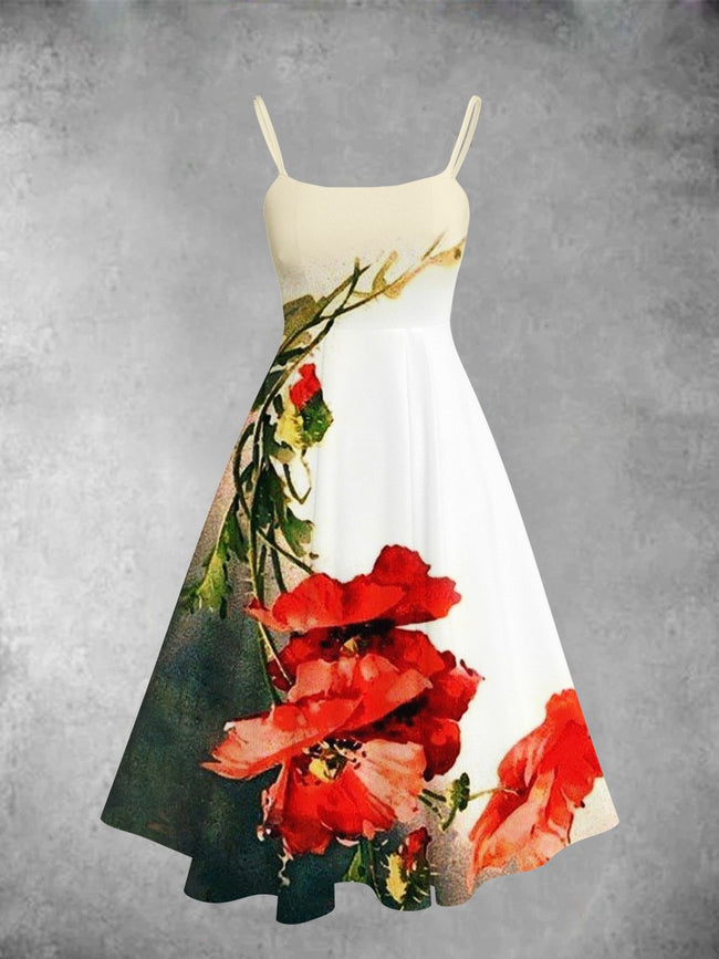 Women's Poppy Flower Art Two Piece Dress