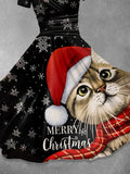 Women's  Christmas Cat  Art Print Casual Dress