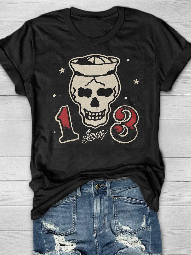 Street Retro Skull Print Short-sleeved Round Neck T-shirt