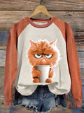 Women's Winter Funny Cute Wonderland Clothing Clipart Cat Coffee Printed Sweatshirt