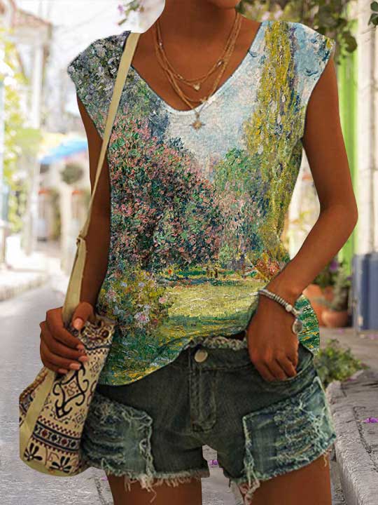Women's Monet Landscape Print Casual T-Shirt