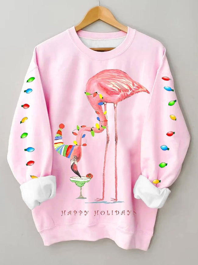 Women's Merry Flamingo Fun Print Casual Sweatshirt