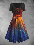 Women's Rainbow Gradient Starry Sky Art Print Two Piece Dress