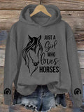 🔥Buy 3 Get 10% Off🔥Women's Just A Girl Who Loves Horses Print Hooded Sweatshirt