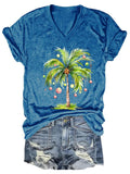 Women's Casual Christmas Palm Tree Printed Short Sleeve T-Shirt