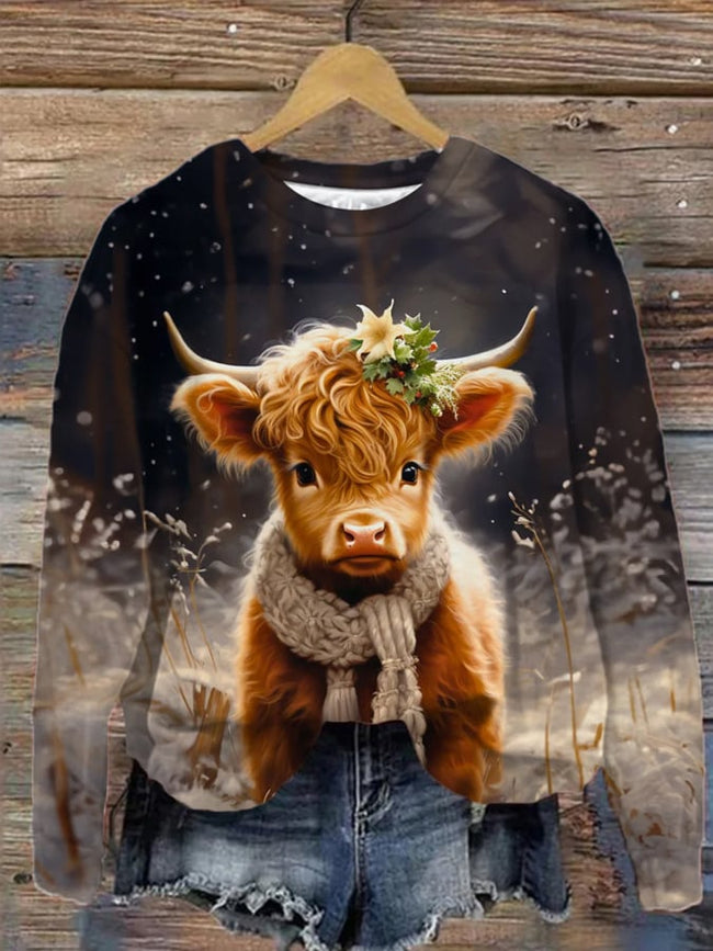 Women's Cute Baby Highland Cow Print Sweatshirt