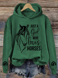 🔥Buy 3 Get 10% Off🔥Women's Just A Girl Who Loves Horses Print Hooded Sweatshirt