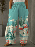 Women's Christmas Snow Scene Print Casual Loose Wide Leg Pants