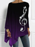 Glitter Treble Clef Gradient Bat Sleeve T Shirt