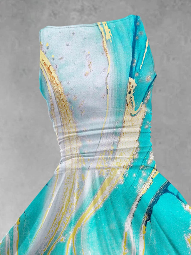 Women's Marble Fluid Gold Art Midi Dress