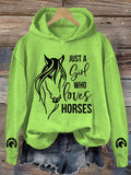 🔥Buy 3 Get 10% Off🔥Women's Just A Girl Who Loves Horses Print Hooded Sweatshirt