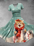 Women's  Christmas Cat  Art Print Casual Dress