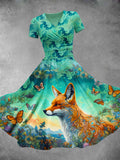 Women's Christmas Gift Fox And Butterfly Art Design Print Maxi Dress