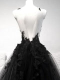 Gothic Dark Embroidered Spaghetti See Through Mesh Maxi Wedding Dress