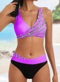 Women's Two-Piece Bikini Striped Bandeau Bathing Suits Sports Summer Swimwear