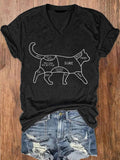 Funny Cat Touch Recommended Operation Diagram V-neck Short Sleeve T-shirt