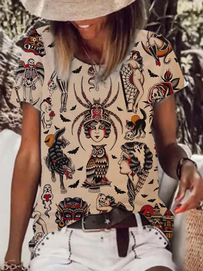 Women's Vintage Tattoo Print  T-Shirt