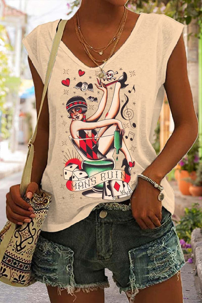 Women's Old School Tattoo Print Sleeveless Tank Top