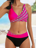 Women's Two-Piece Bikini Striped Bandeau Bathing Suits Sports Summer Swimwear