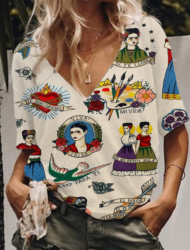 Women's Frida Todo Para Ti V-Neck Drop Shoulder T-Shirt