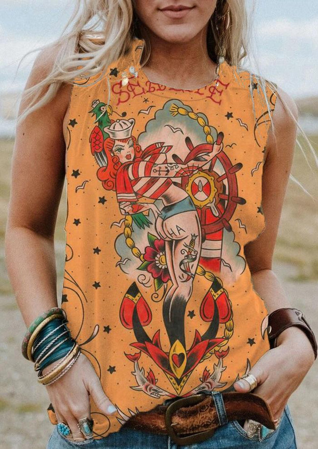 Vintage Sea Life Print Tank Top