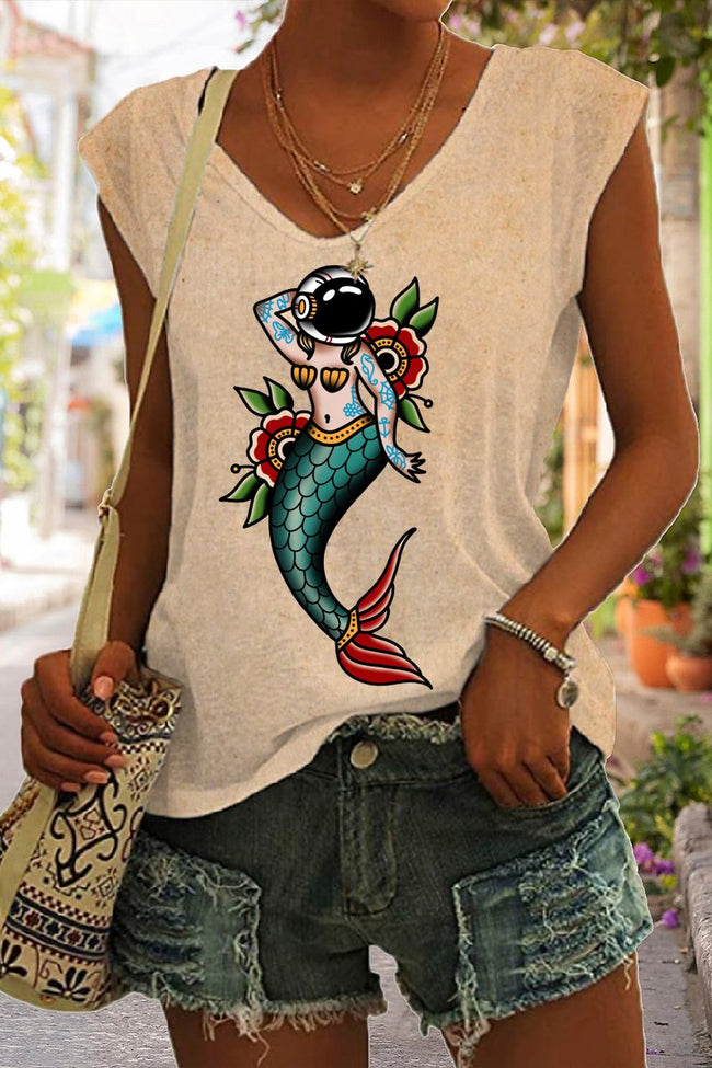 Women's Vintage Outer Space Mermaid Sleeveless Tank Top