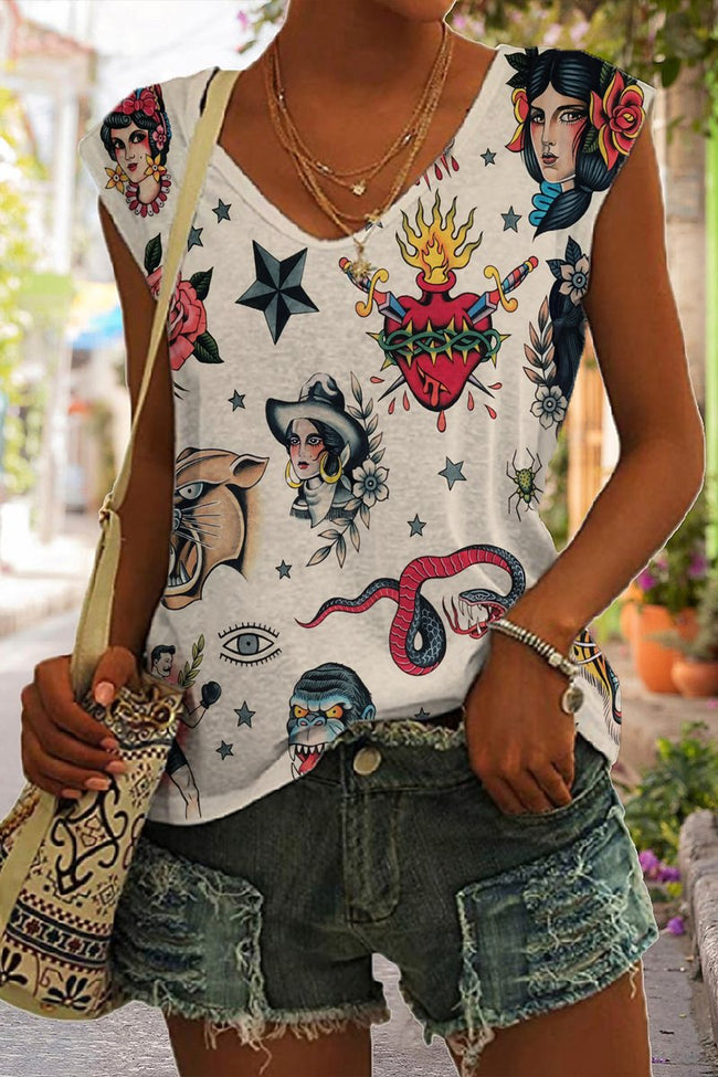 Vintage Tattoo Print Tank Top