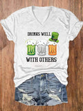 Women's St. Patrick's Day Drinks Well With Others V-Neck Tee