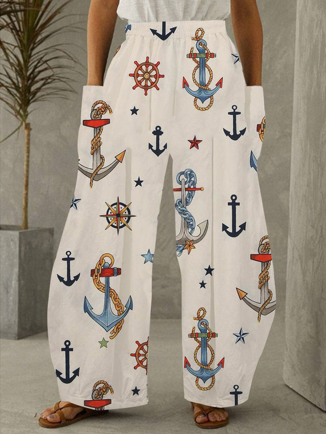 Sailor Anchors Stars Print Pocket Lounge Pants