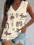 Women's Western Cowgirls Print Sleeveless Tank Top