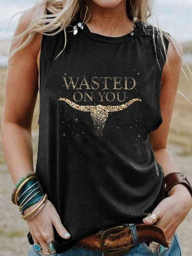 Women's Wasted On You Up Down Print Sleeveless Tank Top