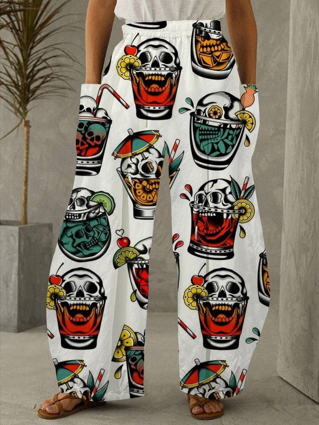 Vintage Skull Cocktails Tattoo Pocket Lounge Pants