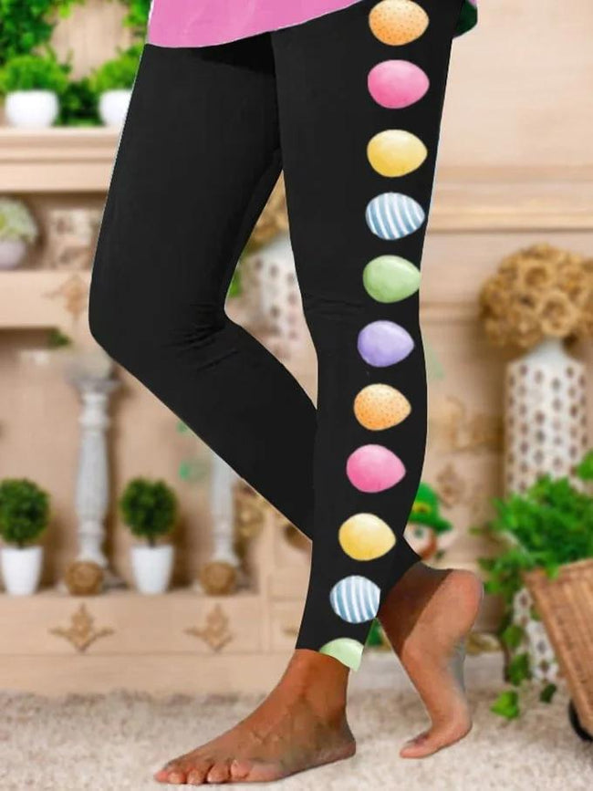 Womens Colorful Easter Eggs Printed Stretch Leggings