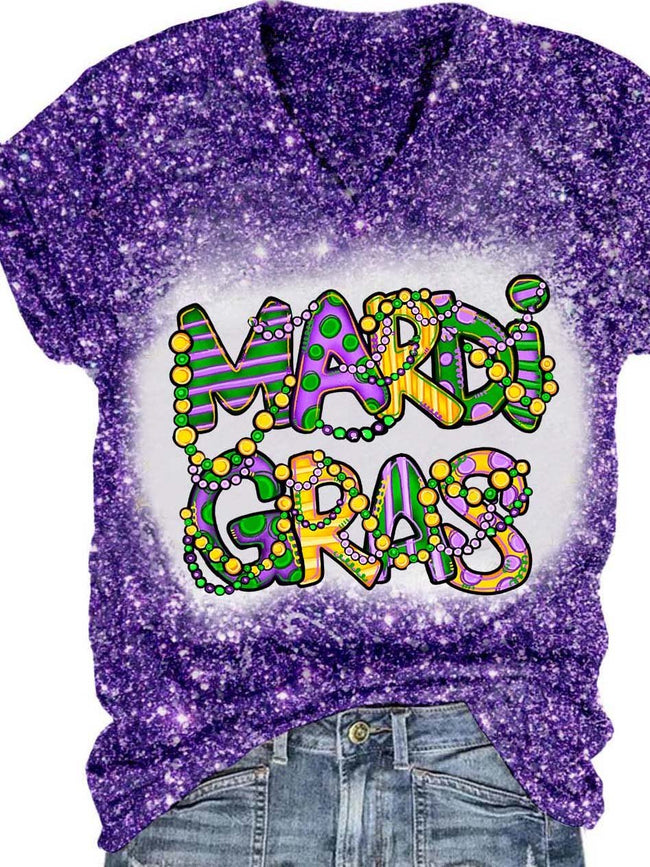 Women's Mardi Gras Print  casual T-shirt