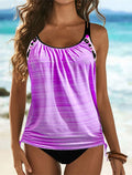 Side Ruched Splicing Striped Stars Two-Piece Tankini Set For Women