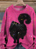 Cute Cat Print Knit Pullover Sweater