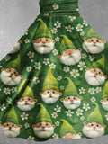 Women's St. Patrick's Day Green Gnome Flower Print Art Design Maxi Dress